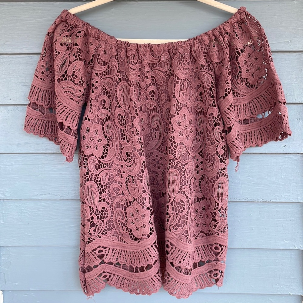 Mauve Off the Shoulder Lace Blouse